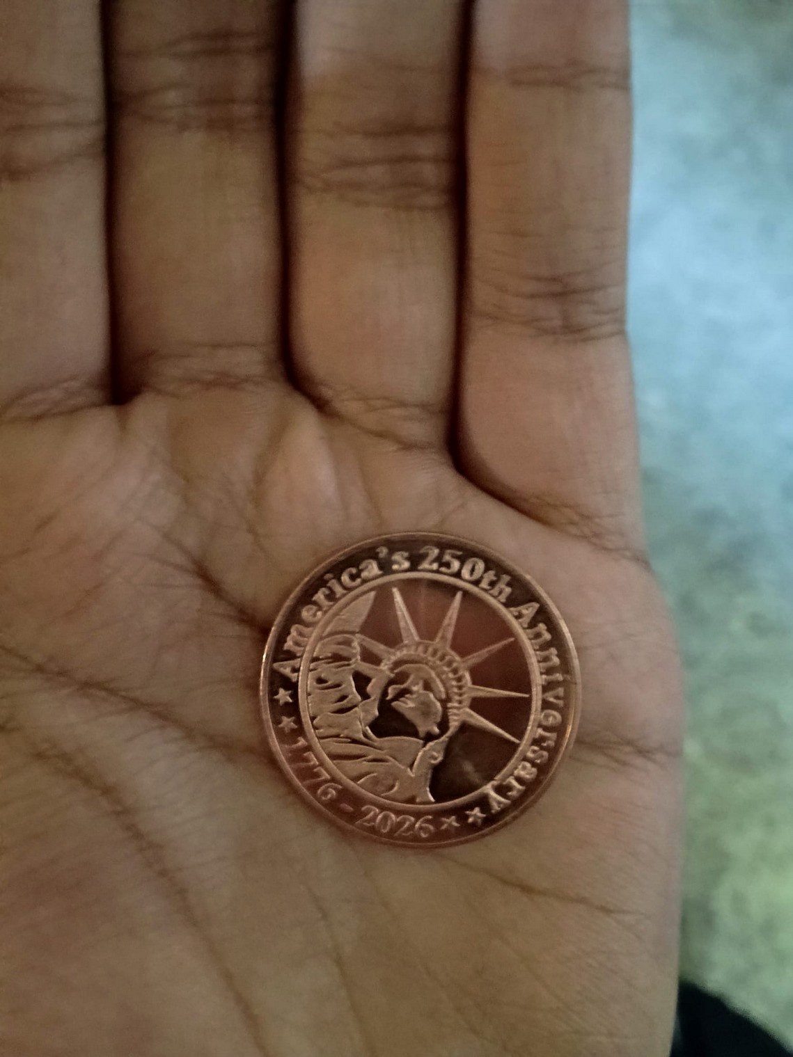 My photo of the commemorative coin marking the 250th anniversary of America