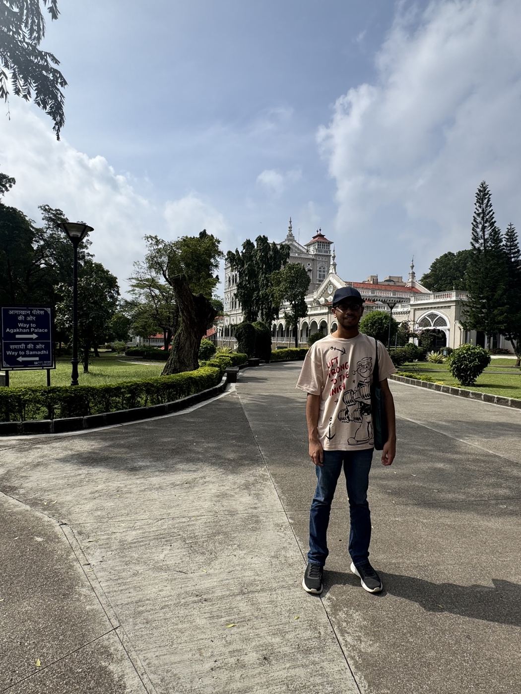 Standing in the grounds of Aga Khan Palace